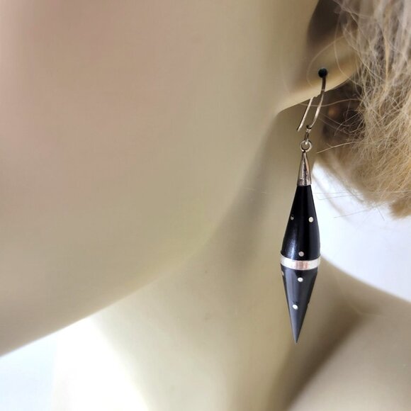 Black Cone Shaped Dangle Earrings - Picture 2 of 9